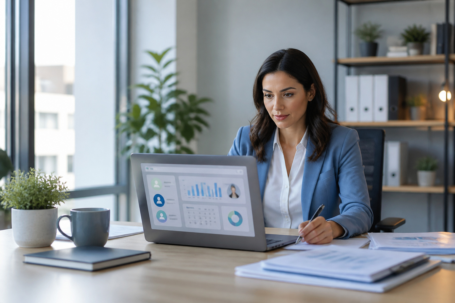 Professionnelle concentree au bureau