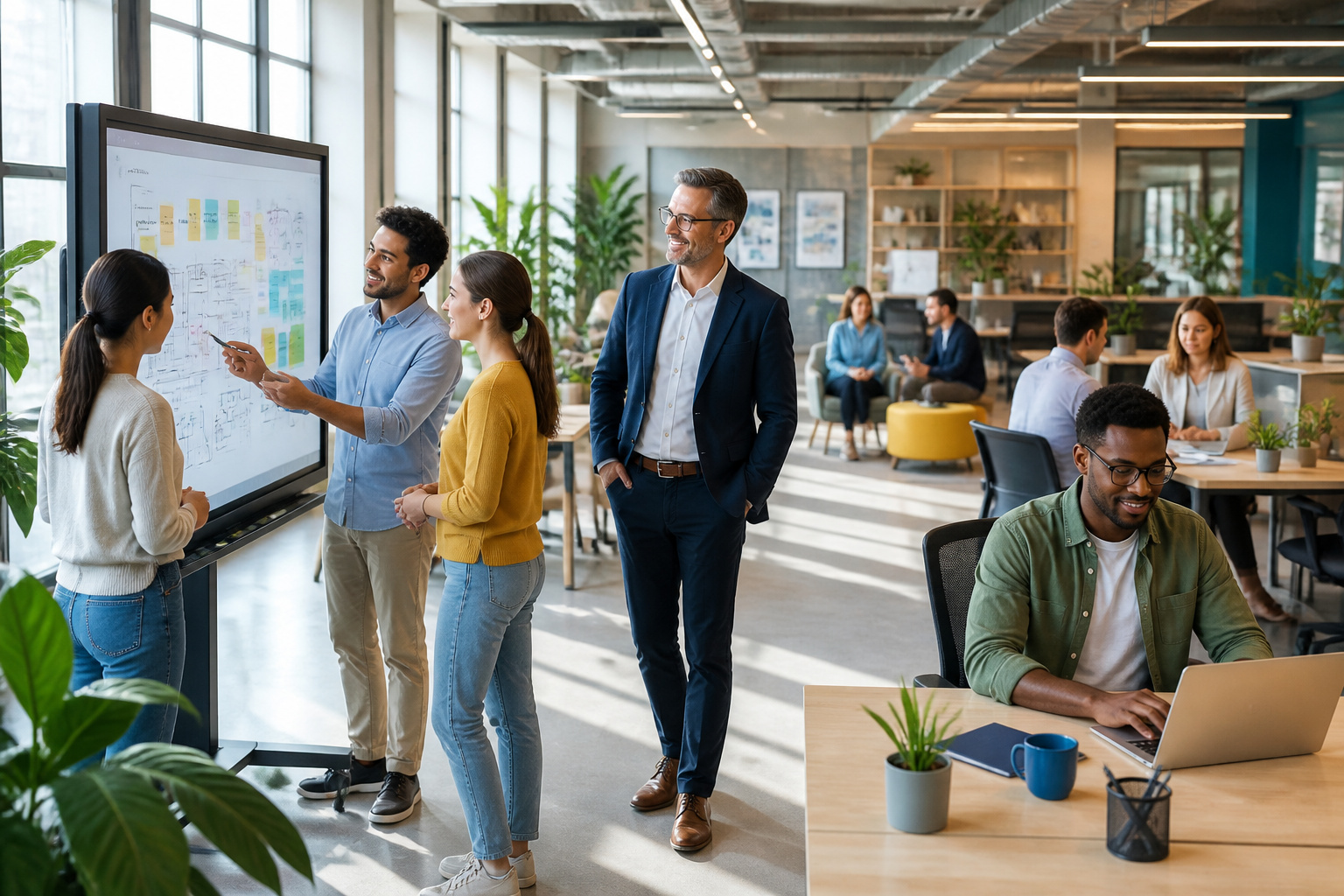Equipe diversifiee collaborant dans un bureau moderne