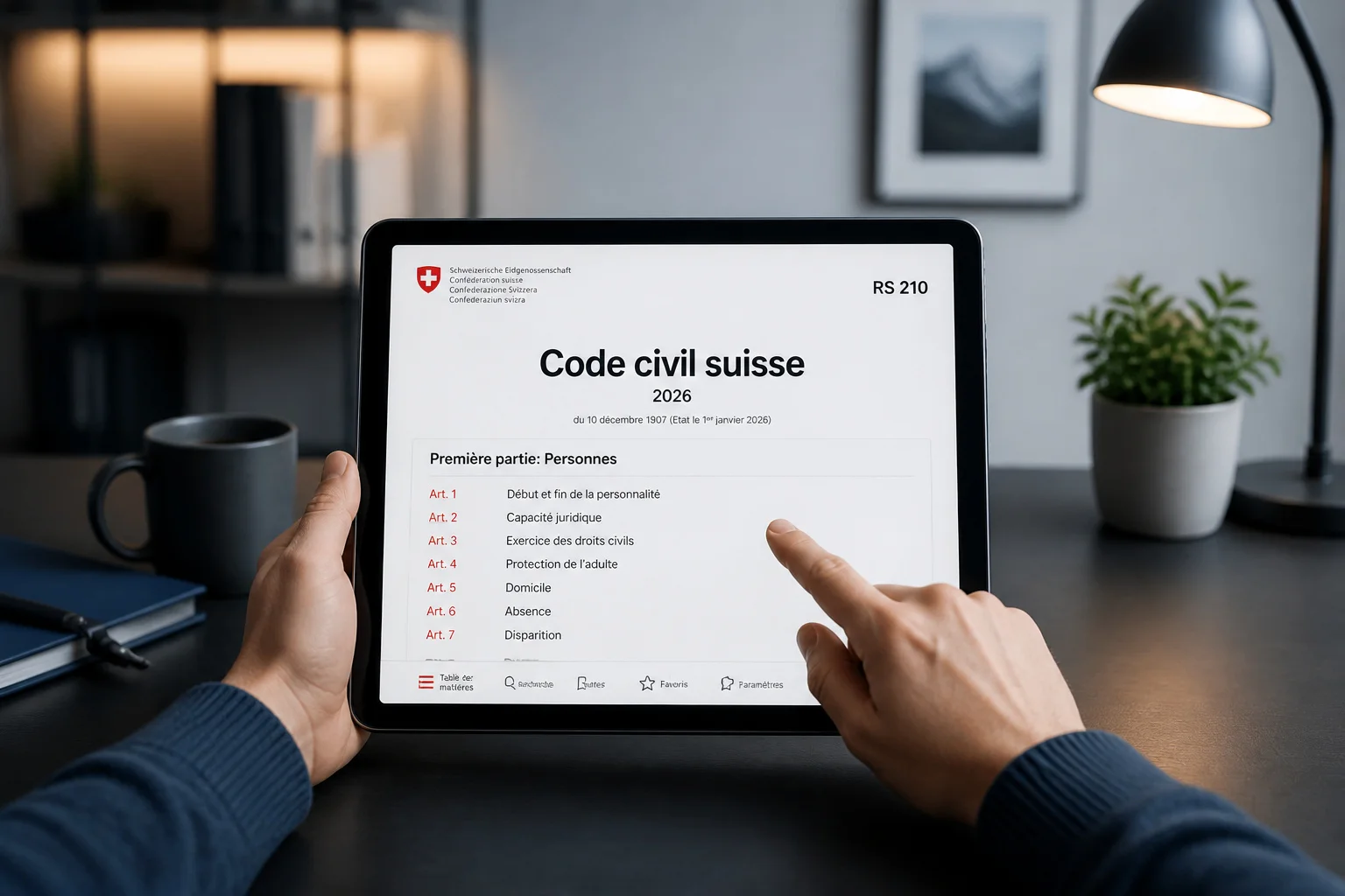 Code civil suisse sur tablette