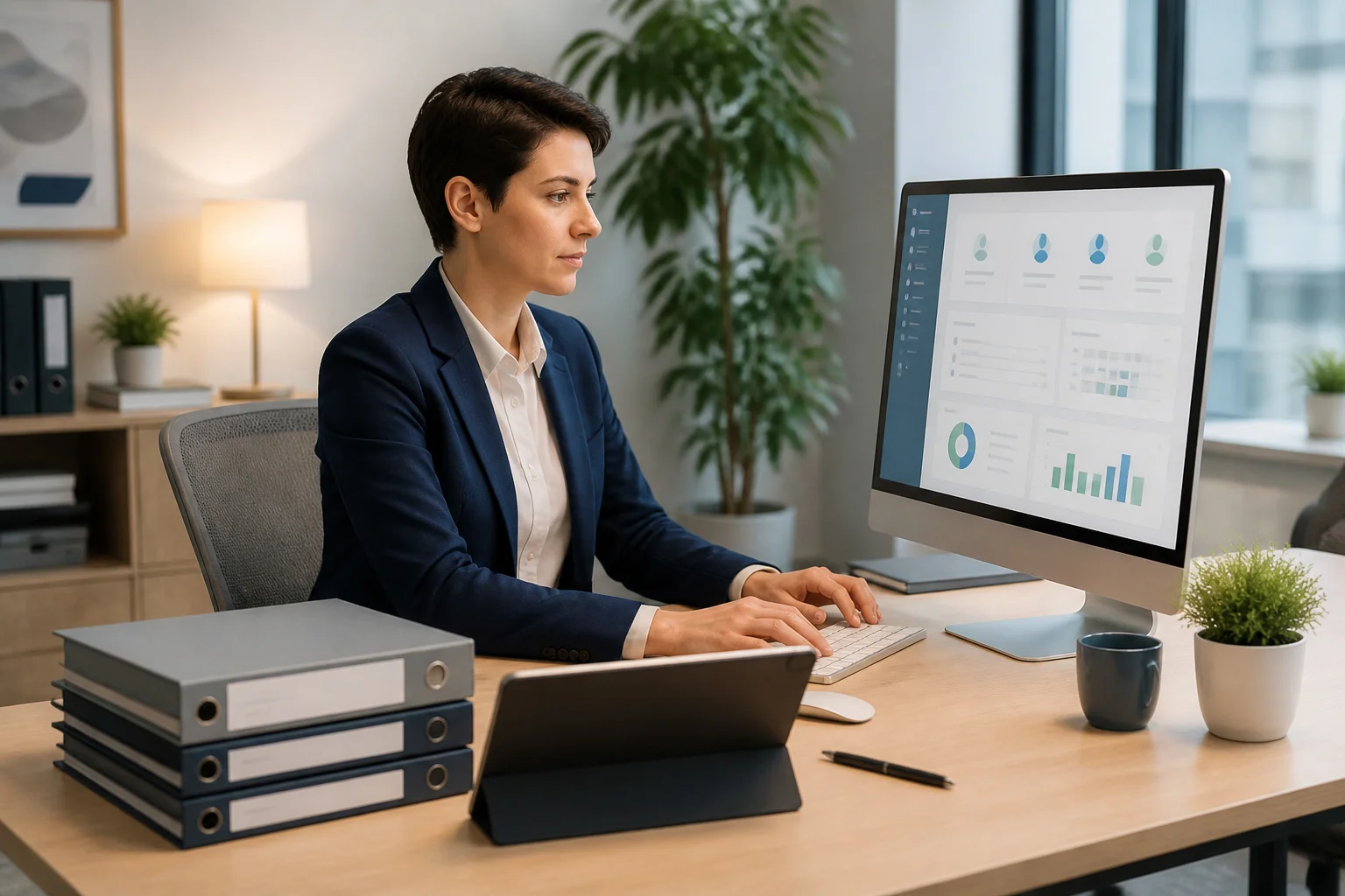 Professionnel concentre sur son travail au bureau