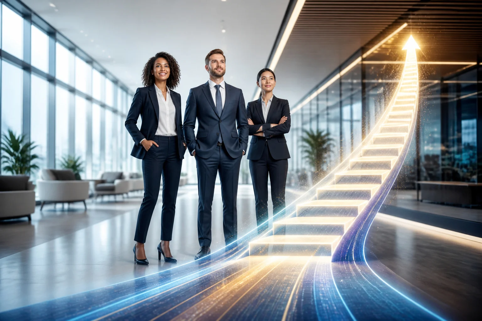 Succes professionnel escalier lumineux